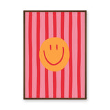 Abstract Pop Art Wall Art Poster – Pink Striped Smiley Face Print