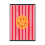 Abstract Pop Art Wall Art Poster – Pink Striped Smiley Face Print