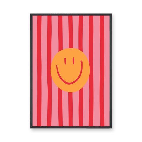 Abstract Pop Art Wall Art Poster – Pink Striped Smiley Face Print