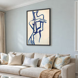 Abstract Portrait Line Art Wall Art Print – Dark Blue Figure on Cream