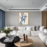 Abstract Portrait Line Art Wall Art Print – Dark Blue Figure on Cream