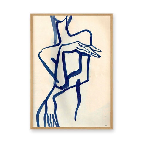 Abstract Portrait Line Art Wall Art Print – Dark Blue Figure on Cream