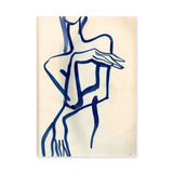 Abstract Portrait Line Art Wall Art Print – Dark Blue Figure on Cream