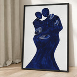 Abstract Portrait Modern Wall Art Poster – Navy Blue Embracing Figures