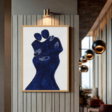 Abstract Portrait Modern Wall Art Poster – Navy Blue Embracing Figures