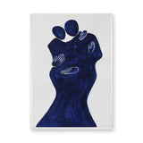 Abstract Portrait Modern Wall Art Poster – Navy Blue Embracing Figures