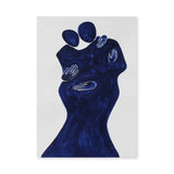 Abstract Portrait Modern Wall Art Poster – Navy Blue Embracing Figures