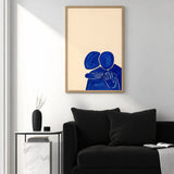 Abstract Portrait Wall Art Poster – Blue Embrace on a Soft Beige Background