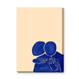 Abstract Portrait Wall Art Poster – Blue Embrace on a Soft Beige Background