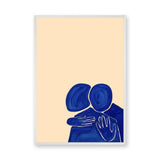 Abstract Portrait Wall Art Poster – Blue Embrace on a Soft Beige Background