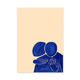 Abstract Portrait Wall Art Poster – Blue Embrace on a Soft Beige Background