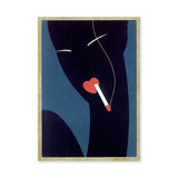 Abstract Silhouette Retro Wall Art Print – Red Heart Cigarette on Blue