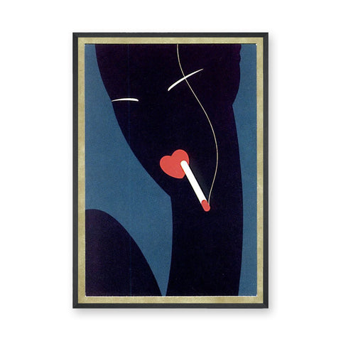 Abstract Silhouette Retro Wall Art Print – Red Heart Cigarette on Blue