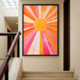 Abstract Sunburst Retro Wall Art Poster – Pink Orange Celestial Rays