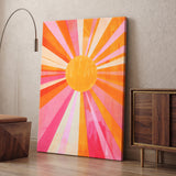 Abstract Sunburst Retro Wall Art Poster – Pink Orange Celestial Rays