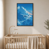 Airplane Cloud Modern Wall Decor – Painterly Blue Sky NAYDA Print