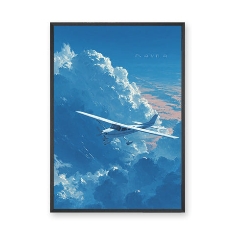 Airplane Cloud Modern Wall Decor – Painterly Blue Sky NAYDA Print