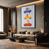 Animal Cars Kids Wall Art Print – Cute Lion Dog Giraffe Nursery Print