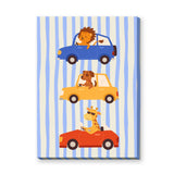 Animal Cars Kids Wall Art Print – Cute Lion Dog Giraffe Nursery Print