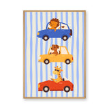Animal Cars Kids Wall Art Print – Cute Lion Dog Giraffe Nursery Print