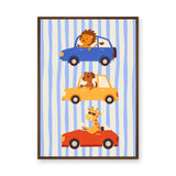 Animal Cars Kids Wall Art Print – Cute Lion Dog Giraffe Nursery Print