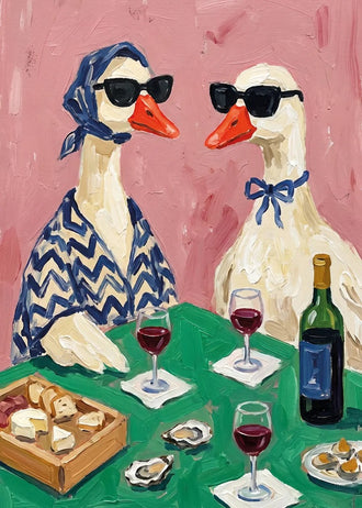 Animals Eclectic Wall Decor – Stylish Geese Wine Dinner Scene