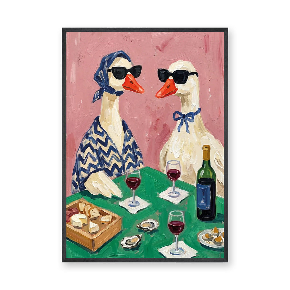 Animals Eclectic Wall Decor – Stylish Geese Wine Dinner Scene