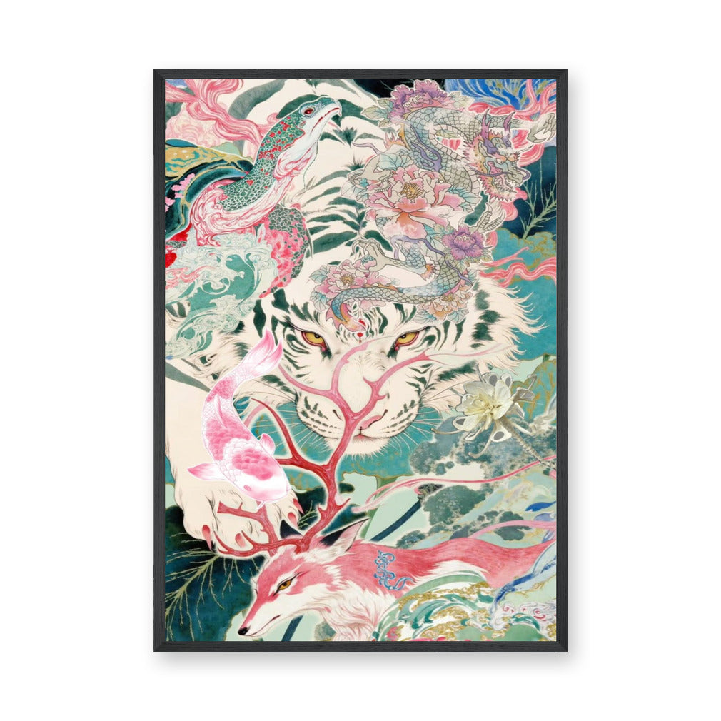 Animals Maximalist Wall Art Print – Japanese Fantasy Garden Scene