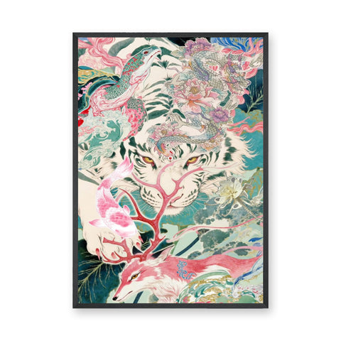 Animals Maximalist Wall Art Print – Japanese Fantasy Garden Scene