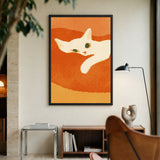 Animals Minimalist Wall Decor – White Cat on Textured Orange Background