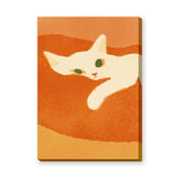 Animals Minimalist Wall Decor – White Cat on Textured Orange Background