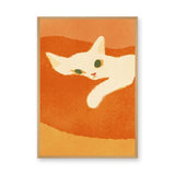 Animals Minimalist Wall Decor – White Cat on Textured Orange Background