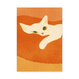 Animals Minimalist Wall Decor – White Cat on Textured Orange Background