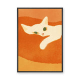 Animals Minimalist Wall Decor – White Cat on Textured Orange Background