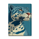 Animals Modern Line-Art Wall Art Poster – Blue Leopard Portrait on Teal