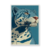 Animals Modern Line-Art Wall Art Poster – Blue Leopard Portrait on Teal
