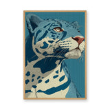 Animals Modern Line-Art Wall Art Poster – Blue Leopard Portrait on Teal