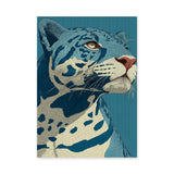 Animals Modern Line-Art Wall Art Poster – Blue Leopard Portrait on Teal