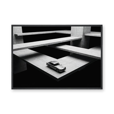 Aston Martin DB5 Modern Wall Art Print – Black-and-White Architectural Car Print