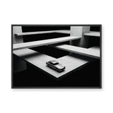 Aston Martin DB5 Surreal Architecture Wall Art Poster – Monochrome Concrete Platforms