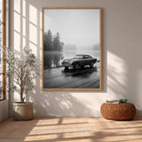 Aston Martin DB5 Vintage Wall Art Print – Misty Lakeside Classic Car Photo