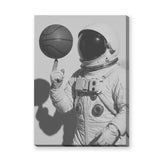 Astronaut Basketball Surreal Wall Art Poster – Black-and-White Space Sports Print