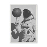 Astronaut Basketball Surreal Wall Art Poster – Black-and-White Space Sports Print