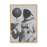 Astronaut Basketball Surreal Wall Art Poster – Black-and-White Space Sports Print