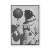 Astronaut Basketball Surreal Wall Art Poster – Black-and-White Space Sports Print