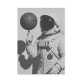 Astronaut Basketball Surreal Wall Art Poster – Black-and-White Space Sports Print