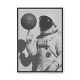 Astronaut Basketball Surreal Wall Art Poster – Black-and-White Space Sports Print