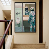 Astronaut Bathroom Surreal Wall Decor – Space Figure at the Mirror