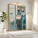 Astronaut Bathroom Surreal Wall Decor – Space Figure at the Mirror
