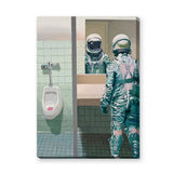 Astronaut Bathroom Surreal Wall Decor – Space Figure at the Mirror